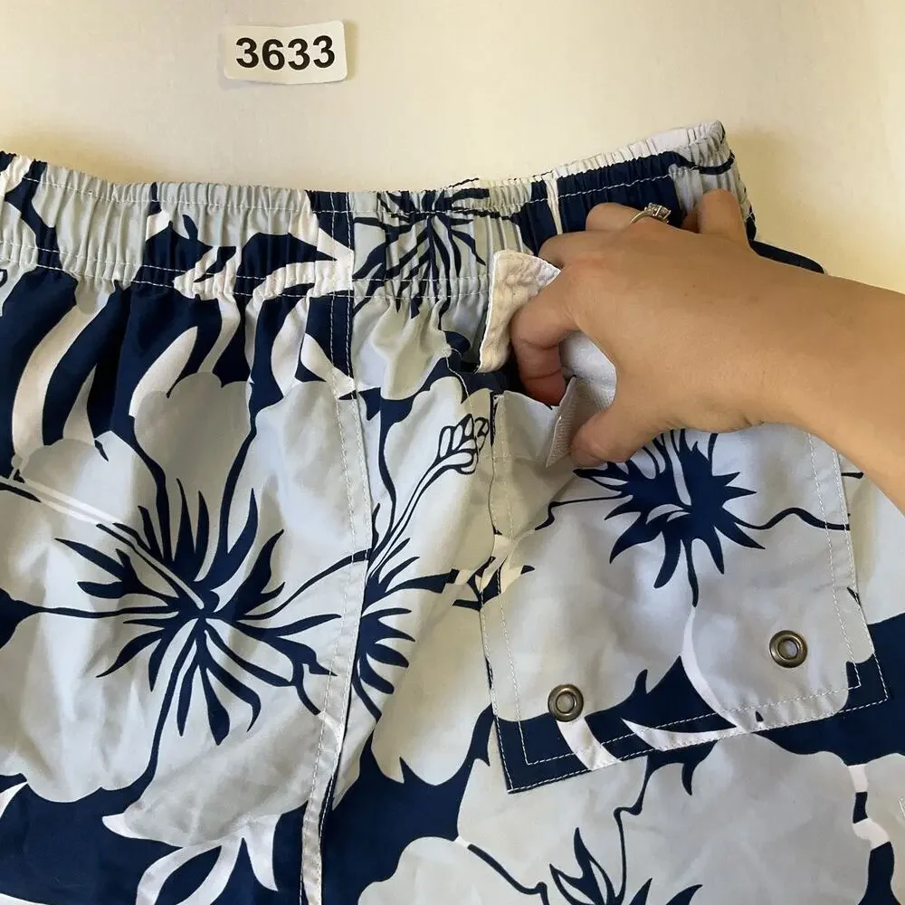 Sideout Men Swimwear M Navy Swim Trunks Floral Board Shorts Button Grommet 9.5”